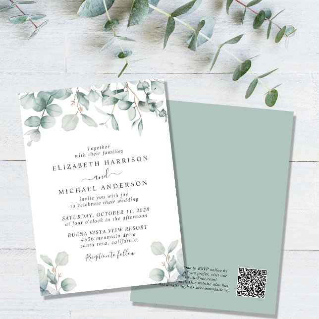 Elegant Eucalyptus Watercolor QR Code Wedding Invitation (Creator Uploaded)