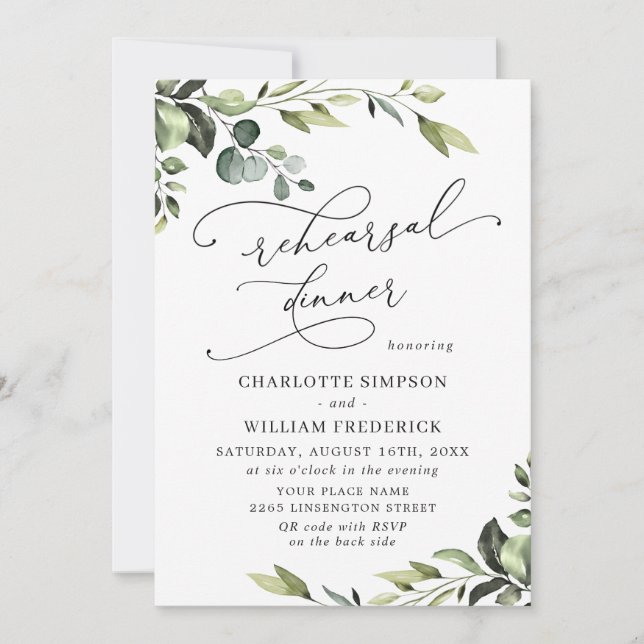 Elegant Eucalyptus Watercolor REHEARSAL DINNER Invitation (Front)