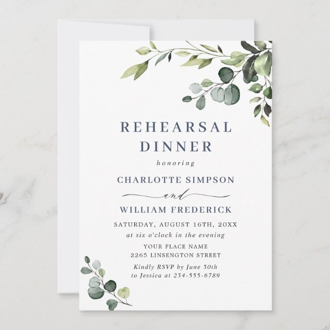 Elegant Eucalyptus Watercolor REHEARSAL DINNER Invitation (Front)