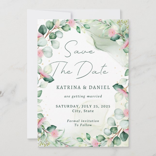 Elegant Eucalyptus Watercolor  Save The Date (Front)