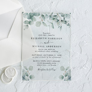 Elegant Eucalyptus Watercolor Wedding Acrylic Invitations