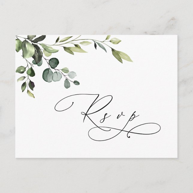 Elegant Eucalyptus Watercolor Wedding RSVP Postcard (Front)