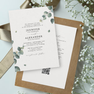 Elegant Eucalyptus Wedding All in One RSVP QR Code Invitation