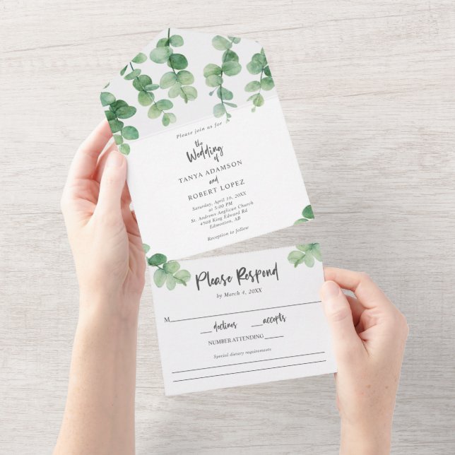 Elegant Eucalyptus Wedding Botanical Greenery Chic All In One Invitation (Tearaway)