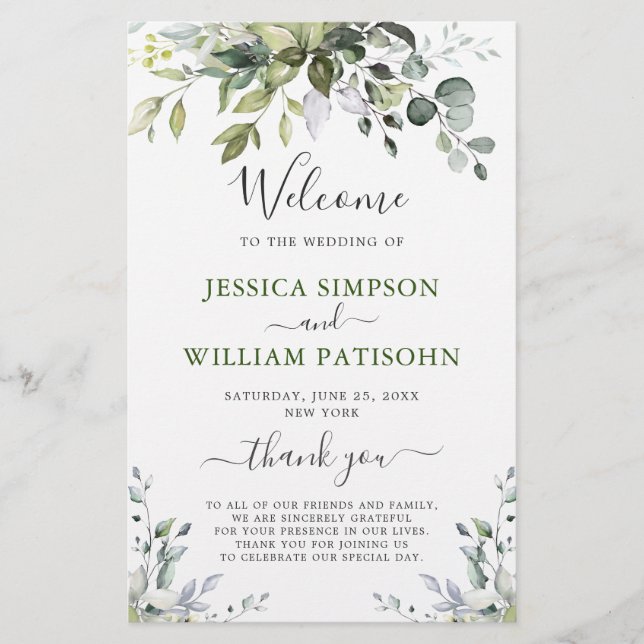 Elegant Eucalyptus Wedding Ceremony Program (Front)