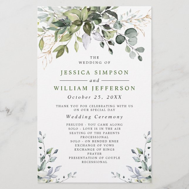 Elegant Eucalyptus Wedding Ceremony Program (Front)