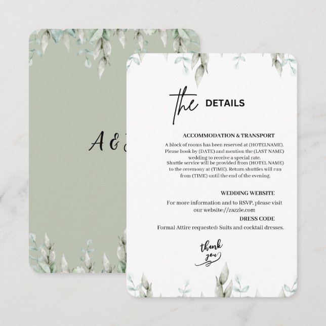 Elegant Eucalyptus Wedding  Enclosure Card (Front/Back)