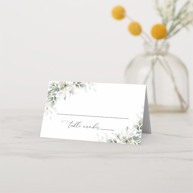 Elegant Eucalyptus Wedding Folded Place Cards (Front)