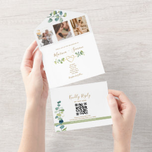 Elegant Eucalyptus Wedding Invitation with QR Code