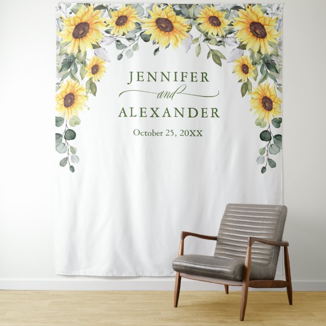 Elegant Eucalyptus Wedding Photo Booth Backdrop Tapestry (In Situ)