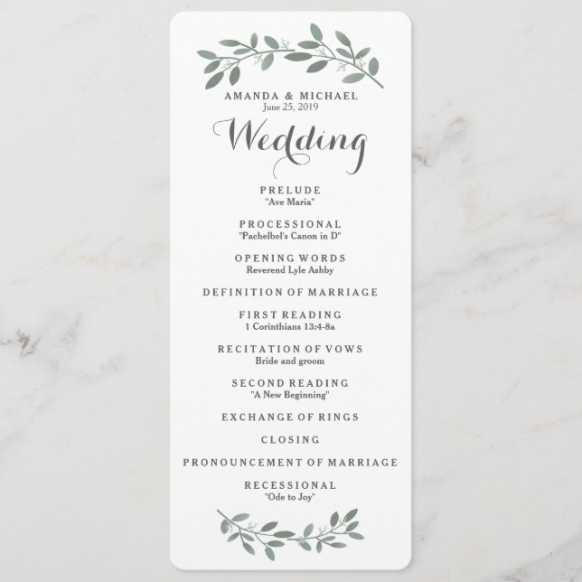 Elegant Eucalyptus Wedding Program (Front)