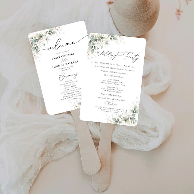Elegant Eucalyptus Wedding Program Hand Fan (Creator Uploaded)