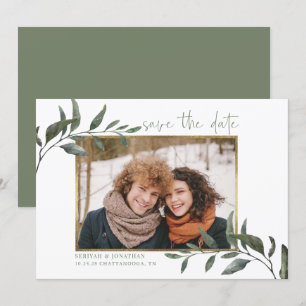 Elegant Eucalyptus Wedding Save the Date Photo Holiday Card