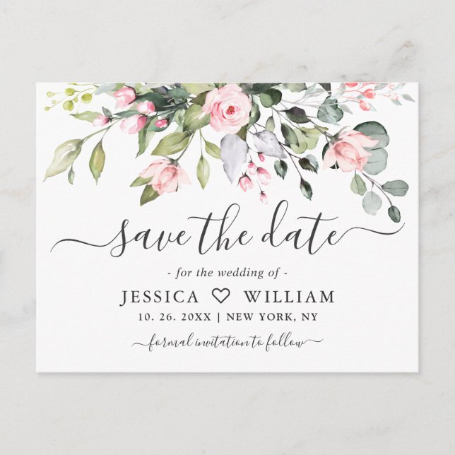 Elegant Eucalyptus Wedding Save the Date Postcard (Front)