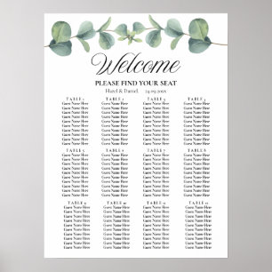 Elegant Eucalyptus Wedding Seating Chart Sign
