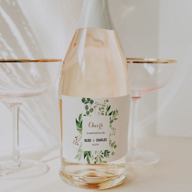 Elegant Eucalyptus Wedding Sparkling Wine Labels (Creator Uploaded)