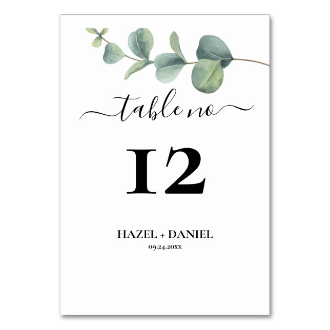Elegant Eucalyptus Wedding Table Number Card (Front)