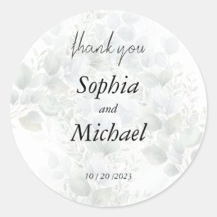 Elegant Eucalyptus Wedding Thank You Favour Sticke Classic Round Sticker
