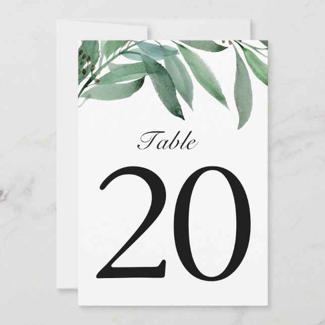 Elegant Eucalyptus Wedding White Table Number (Front)