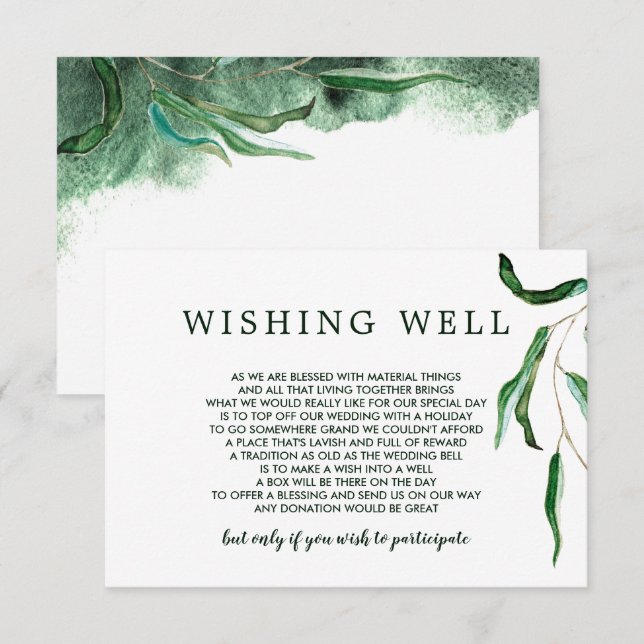 Elegant Eucalyptus Wedding Wishing Well Insert Invitation (Front/Back)