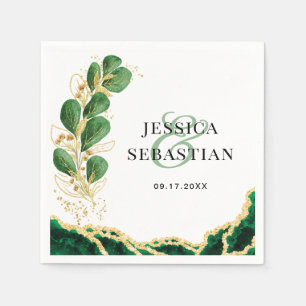 Elegant Eucalyptus White Emerald and Gold Wedding Napkin