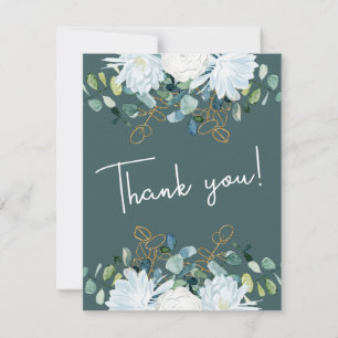 Elegant eucalyptus white flowers photo wedding thank you card