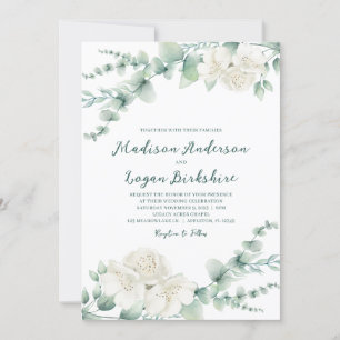 Elegant Eucalyptus White Peony Wedding Invitation