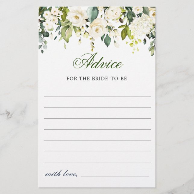 Elegant Eucalyptus White Rose Wishes & Advice Card (Front)