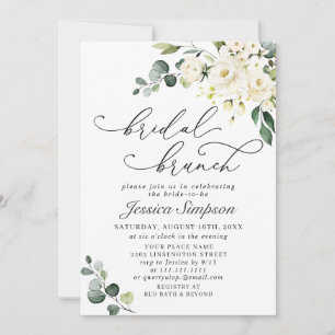 Elegant Eucalyptus White Roses Bridal Brunch Invitation