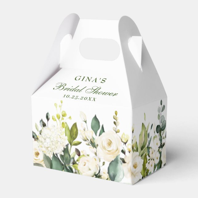 Elegant Eucalyptus White Roses Bridal Shower Favour Box (Back Side)