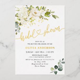 Elegant Eucalyptus White Roses Bridal Shower Gold