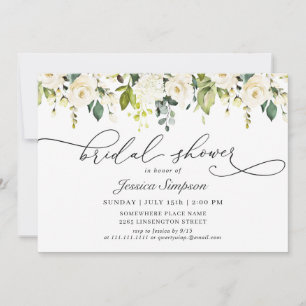 Elegant Eucalyptus White Roses Bridal Shower Invitation