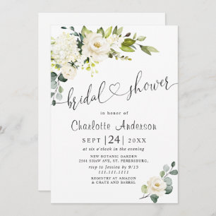 Elegant Eucalyptus White Roses Bridal Shower Invitation
