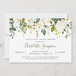 Elegant Eucalyptus White Roses Bridal Shower Invitation