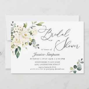 Elegant Eucalyptus White Roses Bridal Shower Invitation