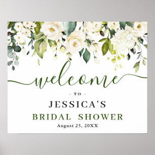 Elegant Eucalyptus White Roses BRIDAL SHOWER Poster