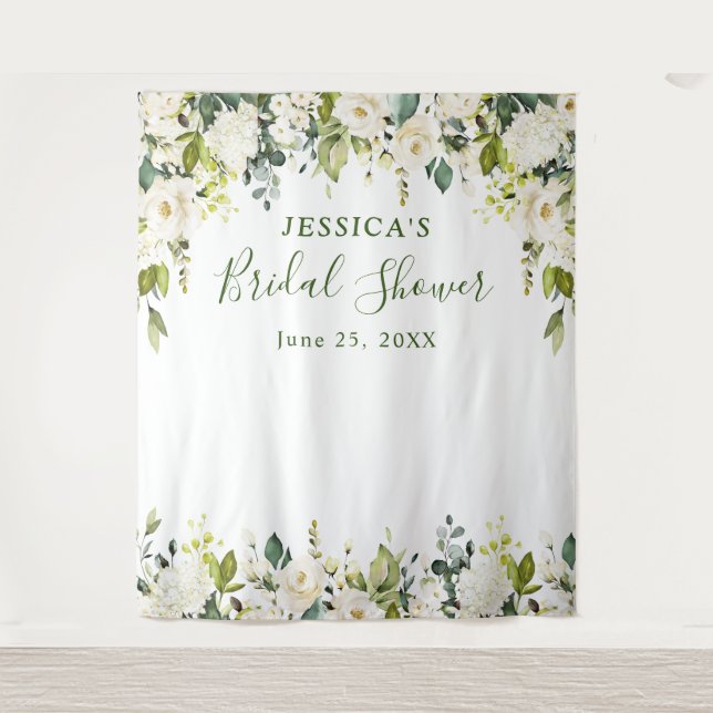 Elegant Eucalyptus White Roses Bridal Shower Tapes Tapestry (Front)