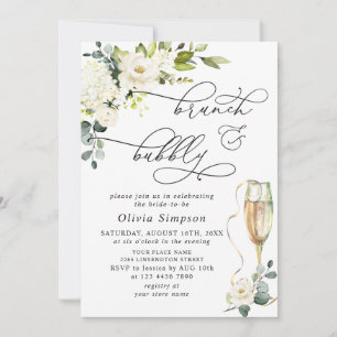 Elegant Eucalyptus White Roses Brunch & Bubbly Invitation