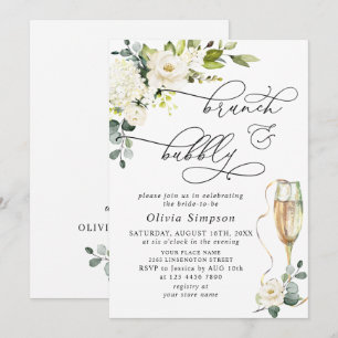 Elegant Eucalyptus White Roses Brunch & Bubbly Invitation