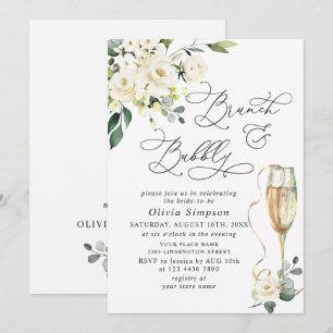 Elegant Eucalyptus White Roses Brunch & Bubbly Invitation