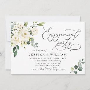 Elegant Eucalyptus White Roses ENGAGEMENT PARTY Invitation