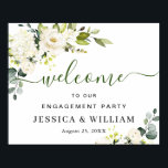 Elegant Eucalyptus White Roses ENGAGEMENT PARTY Poster<br><div class="desc">Elegant Watercolor Eucalyptus Wedding Welcome Sign.</div>