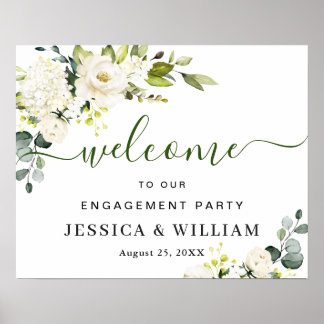 Elegant Eucalyptus White Roses ENGAGEMENT PARTY Poster