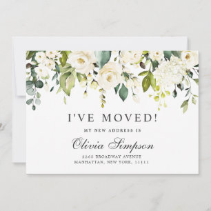 Elegant Eucalyptus White Roses Floral Moving Announcement