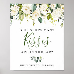 Elegant Eucalyptus White Roses Floral Sign Poster