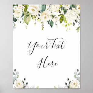 Elegant Eucalyptus White Roses Floral Sign Poster
