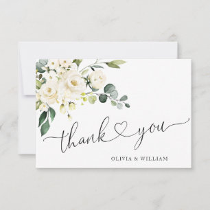 Elegant Eucalyptus White Roses Floral Thank You Card