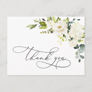 Elegant Eucalyptus White Roses Floral Thank You Postcard