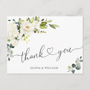 Elegant Eucalyptus White Roses Floral Thank You Postcard
