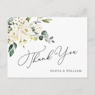 Elegant Eucalyptus White Roses Floral Thank You Postcard